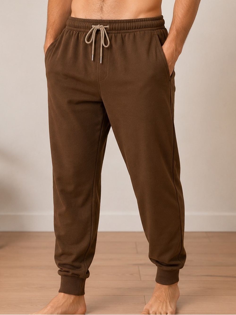 COOFANDY Men's Brown Jogger Pants - Casual Drawstring Sweatpants LARGE